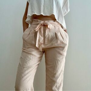Club Monaco Womens Paper Bag High Waist Tapered  Pleated Pants Pink-2